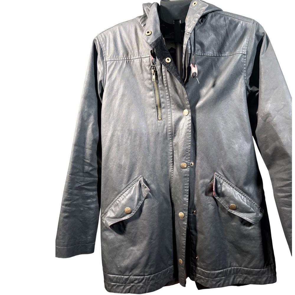 KAVU Hooded Utility Jacket Plaid Lined Waxed Cotton Style Coat M